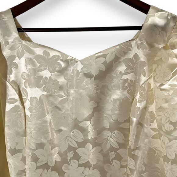 Vintage 80s Wedding Dress Sweetheart Neck Puff Sleeve Jacquard Ivory Sz 22 - Picture 5 of 12